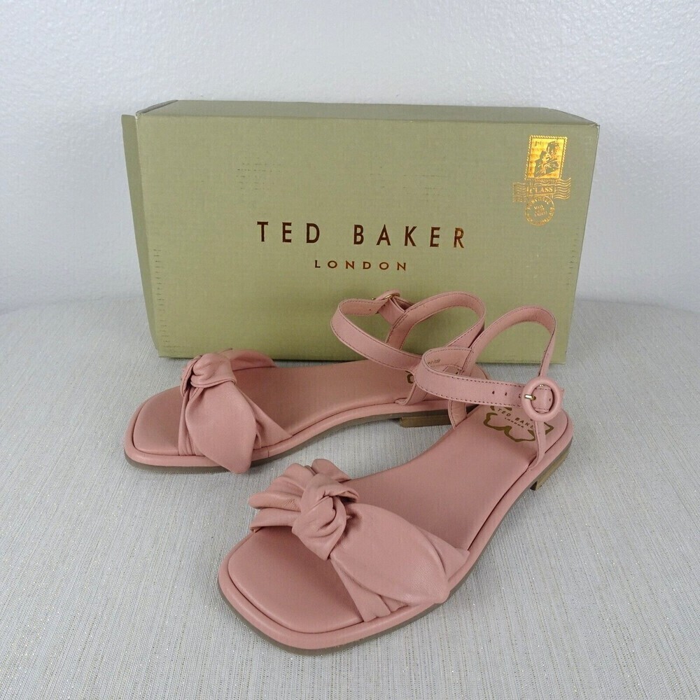TED BAKER London Halah Sandals Shoes Flats Bow Leather Dusty Pink NIB Women 7